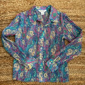 Vintage Allison Taylor Medium Colorful Paisley 100% Silk Button Up Blouse Shirt
